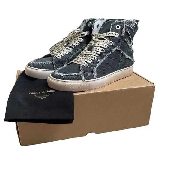 Zadig & Voltaire High Flash Canvas Noir Sneakers New in Box Size 38 US 7 - Picture 1 of 11